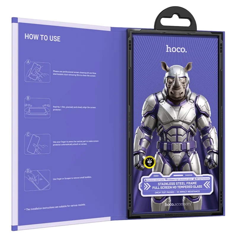 HOCO A43 for iPhone 18 Pro Max / 17 Pro Max Screen Protector HD High Aluminium-silicon Glass + Stainless Steel Frame Full Screen Film - Silver