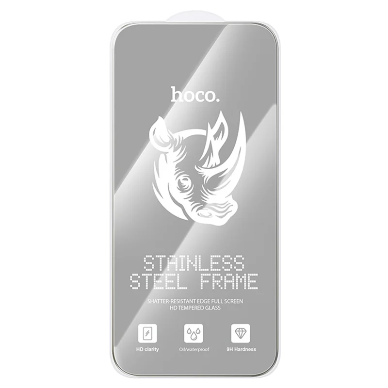 HOCO A43 for iPhone 18 Pro Max / 17 Pro Max Screen Protector HD High Aluminium-silicon Glass + Stainless Steel Frame Full Screen Film - Silver