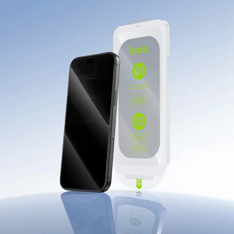 HOCO A42 per iPhone 18 Pro Max Protettore Schermo Privacy Copertura Totale in Vetro di Alluminio-Silicio con Strumento Automatico per la Rimozione della Polvere - Nero