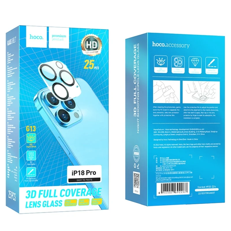 HOCO G13 25Pcs for iPhone 18 Pro Camera Lens Protector 3D Full Coverage Night Circle High Aluminium-silicon Glass Clear Film Set - Transparent