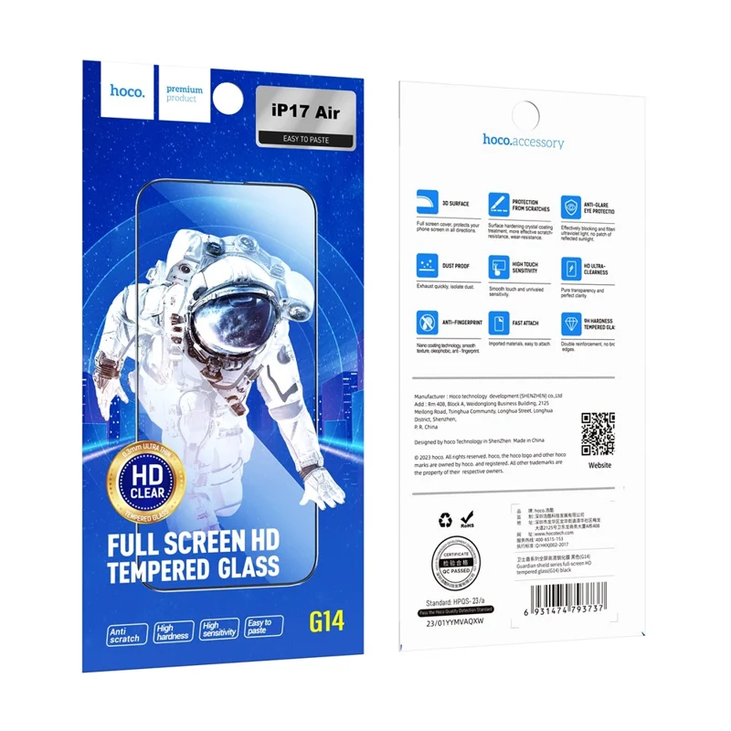 HOCO G14 10Pcs for iPhone Air Screen Protector 0.33mm High Aluminium-silicon Glass Full Coverage HD Film - Black