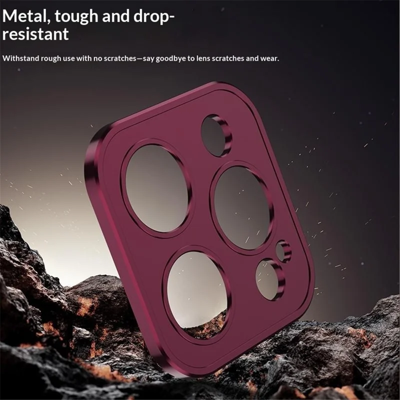 DYONG para iPhone 16 Pro Max Marco de Lente de Cámara Marco Metálico Hueco Protector de Lente Antirayado - Rojo Oscuro