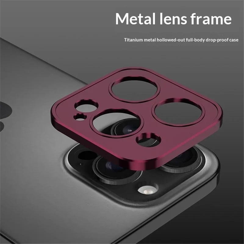 DYONG para iPhone 16 Pro Max Marco de Lente de Cámara Marco Metálico Hueco Protector de Lente Antirayado - Rojo Oscuro