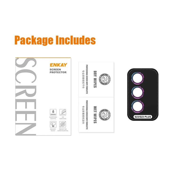 ENKAY HAT PRINCE Protetor de Lente de Câmera para Samsung Galaxy S23 / S23+, 1 Conjunto de Anel de Liga de Alumínio Vidro Temperado Filme da Lente - Preto