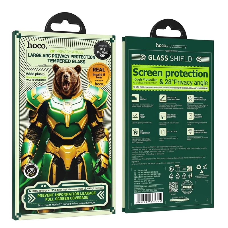 HOCO A888 Plus for iPhone 16 Pro Max Privacy Screen Protector Anti-Scratch Tempered Glass Full Screen Film - Black
