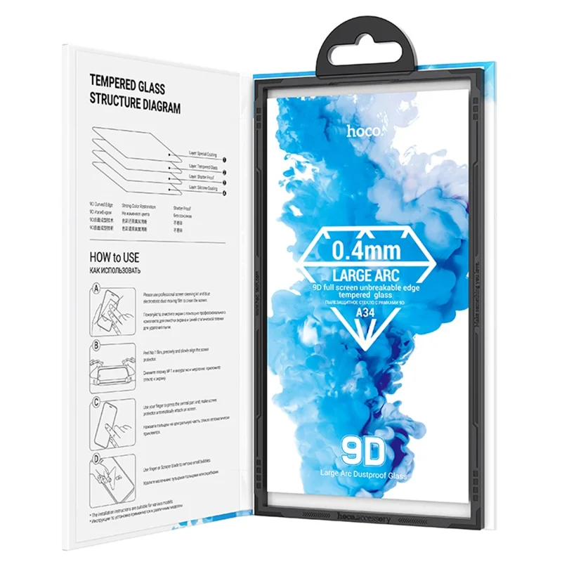 HOCO A34 para iPhone 16 Pro Protector de Pantalla 9D Borde Curvo Grande Cobertura Completa Protector de Vidrio Templado a Prueba de Polvo - Negro