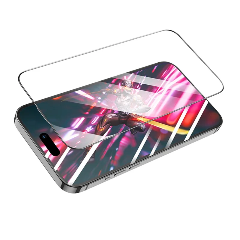 HOCO A34 para iPhone 16 Pro Protector de Pantalla 9D Borde Curvo Grande Cobertura Completa Protector de Vidrio Templado a Prueba de Polvo - Negro