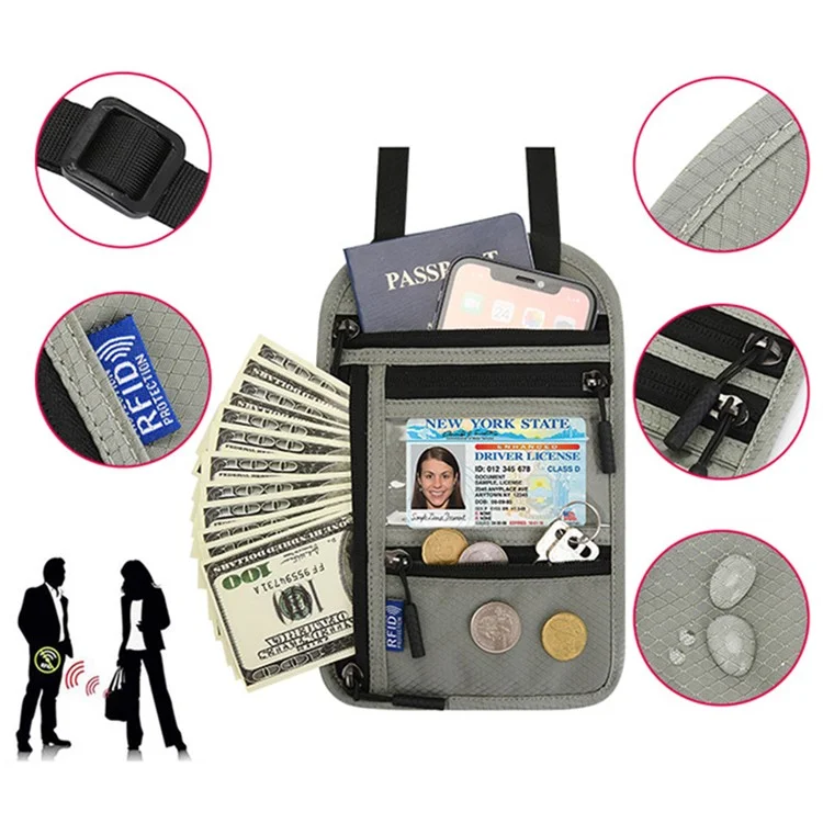 Multifunctional Halter Passport Bag RFID Blocking Crossbody Bag Ticket Document Protection Storage Pouch - Black