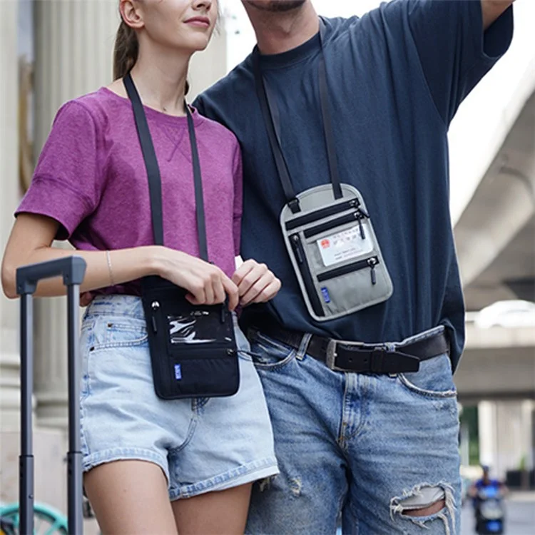 Multifunctional Halter Passport Bag RFID Blocking Crossbody Bag Ticket Document Protection Storage Pouch - Black