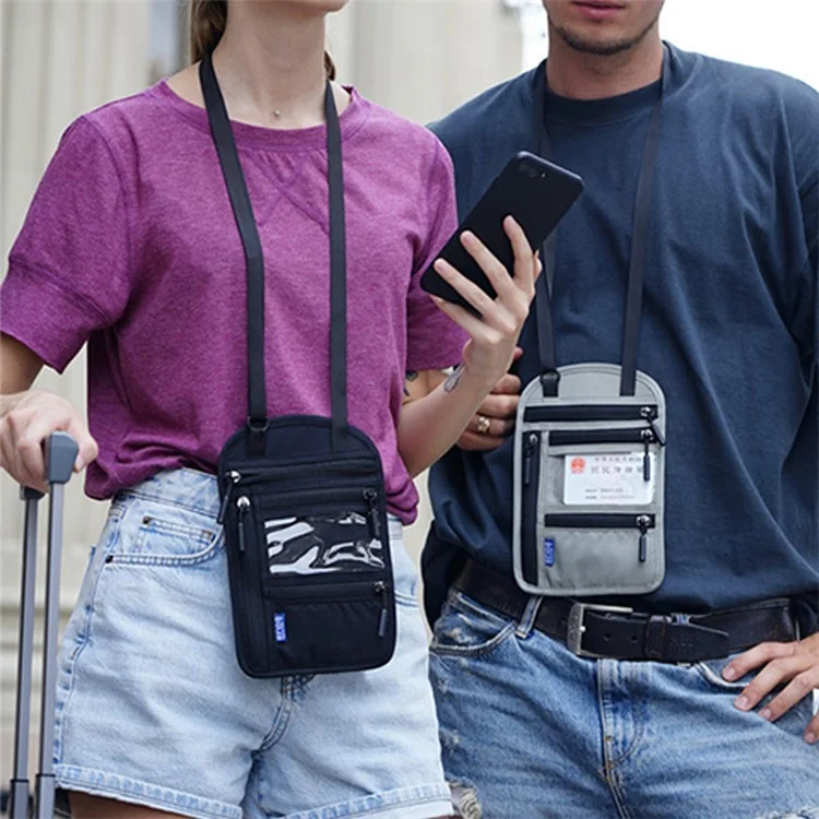 Multifunctional Halter Passport Bag RFID Blocking Crossbody Bag Ticket Document Protection Storage Pouch - Black