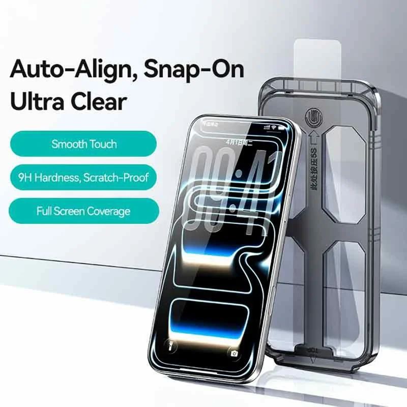 USAMS voor iPhone 18 Pro Max Schermbeschermer Volledige Dekking 0,33 mm HD Gehard Glasfolie met Automatisch Uitlijning Hulpmiddel - Zwart