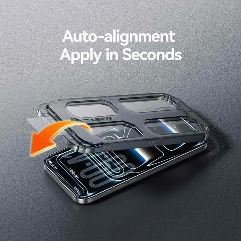 USAMS voor iPhone 18 Pro Max Schermbeschermer Volledige Dekking 0,33 mm HD Gehard Glasfolie met Automatisch Uitlijning Hulpmiddel - Zwart
