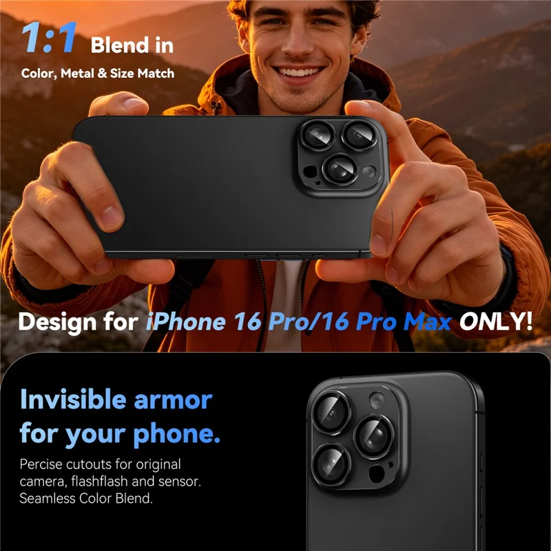 AHASTYLE WG213 til iPhone 16 Pro / 16 Pro Max Kameraobjektiv Beskytter Hårdet Glas HD Fuld Dækning CD Mønster - Sort