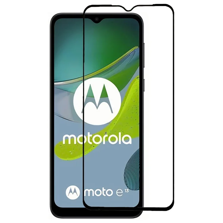 Para Motorola Moto E13 4G Protetor de Tela de Vidro Temperado Impressão Seda Cobertura Completa Cola Completa Filme Transparente à Prova de Estilhaços