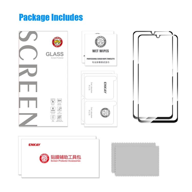 ENKAY HAT PRINCE 2Pcs для Xiaomi Redmi 12C 4G / Poco C55 4G Полноэкранная защита экрана Полный клей Взрывозащищенность 0,26 мм 9H 2,5D Закаленное стекло Пленка