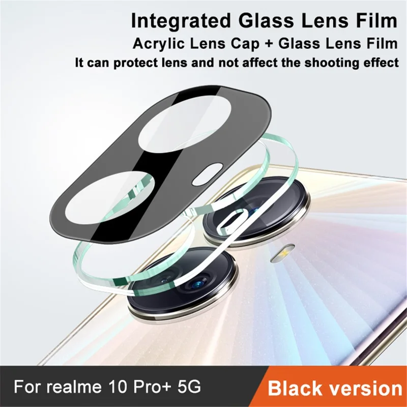 IMAK Rear Camera Lens Protector for Realme 10 Pro+ 5G (Global Version) , High Definition Tempered Glass Lens Film+Acrylic Lens Cap (Black Version)