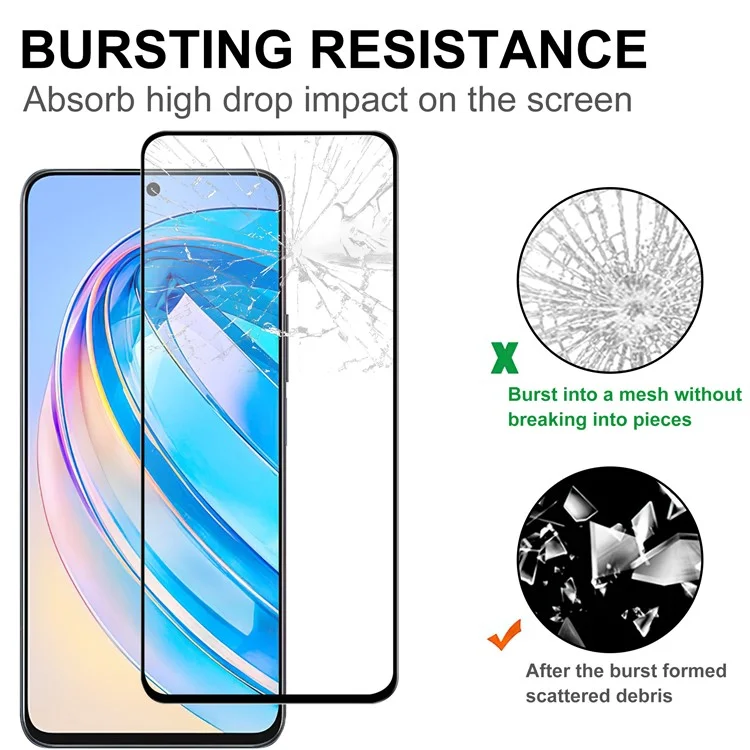 Pour Honor X8a 4G Anti-Explosion Protecteur d'écran HD Clear Black Edge Full Glue Protective Tempered Glass Film