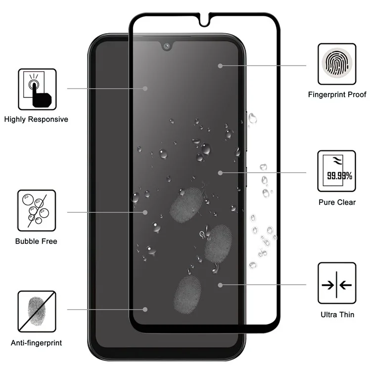 Sensitive Touch Screen Protector for Samsung Galaxy A34 5G , HD Clear Black Edge Full Glue Tempered Glass Film