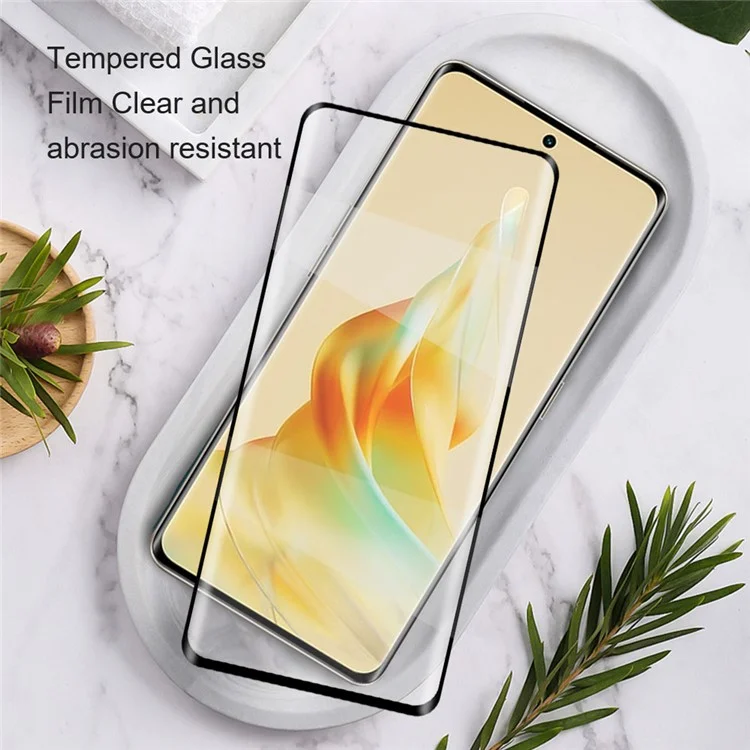 AMORUS For Oppo Reno8 T 5G / A1 Pro 5G Silk Printing Tempered Glass Film 3D Curved Full Glue Full Screen Protector