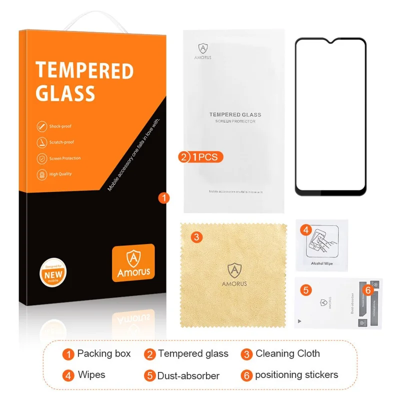 AMORUS For Xiaomi Redmi 12C 4G Tempered Glass Screen Protector Silk Printing Full Glue Full Cover Film - Black