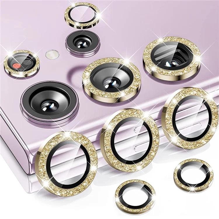 ENKAY HAT PRINCE 1 Set for Samsung Galaxy S23 Ultra Camera Lens Protector Aluminium Alloy+Tempered Glass Rhinestone Rear Lens Film - Gold