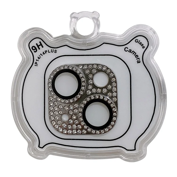 MKADI Para iPhone 14 Plus / 14 Protector de Lente de Cámara con Decoración de Cristales Brillantes Metal+Vidrio Templado Antiarañazos - Plata