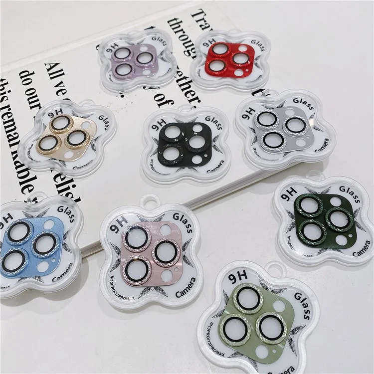 MKADI Pour iPhone 13 Pro Max 6,7 pouces / 13 Pro 6,1 pouces Protecteur d'objectif de caméra CD Vein Verre trempé Film - Argent