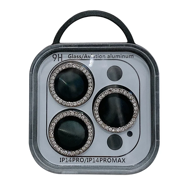 MKADI For iPhone 14 Pro / 14 Pro Max 1 Set Metal + Tempered Glass Camera Lens Protector Rhinestone Decor Anti-scratch Lens Film - Silver