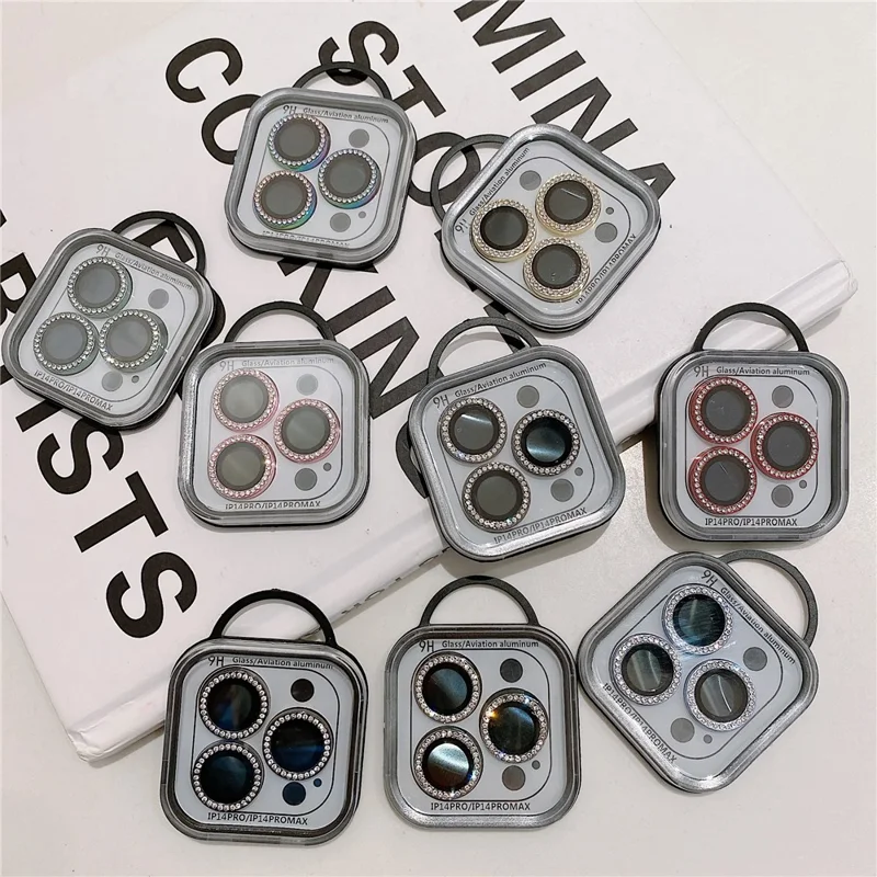 MKADI For iPhone 14 Pro / 14 Pro Max 1 Set Metal + Tempered Glass Camera Lens Protector Rhinestone Decor Anti-scratch Lens Film - Silver