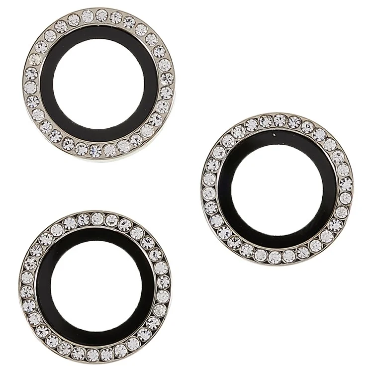 Camera Lens Protector for iPhone 14 Pro / 14 Pro Max , Rhinestone Metal Frame + Tempered Glass Individual Lens Film - Silver