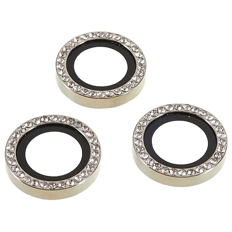 Camera Lens Protector for iPhone 14 Pro / 14 Pro Max , Rhinestone Metal Frame + Tempered Glass Individual Lens Film - Silver