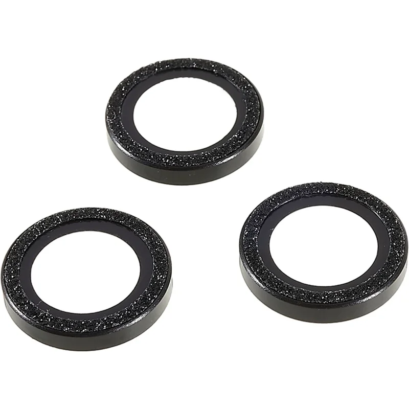 Protetor de Lente de Câmera Bling para iPhone 14 Pro / 14 Pro Max, Capa Individual de Lente com Moldura Metálica e Brilho + Vidro Temperado - Preto