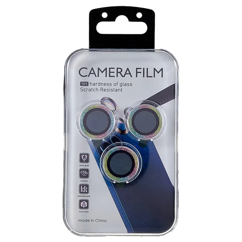 Bling Camera Lens Protector for iPhone 14 Pro / 14 Pro Max , Glitter Metal Frame + Tempered Glass Individual Ring Lens Cover - Multi-Color