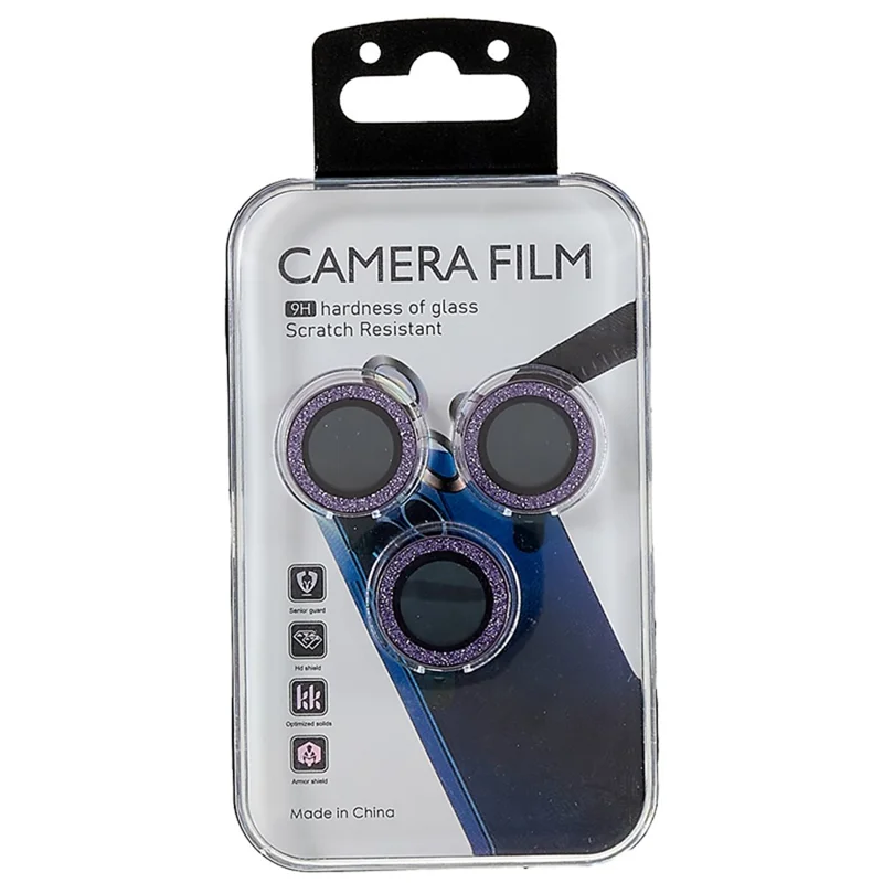 Bling Camera Lens Protector for iPhone 14 Pro / 14 Pro Max , Glitter Metal Frame + Tempered Glass Individual Ring Lens Cover - Purple