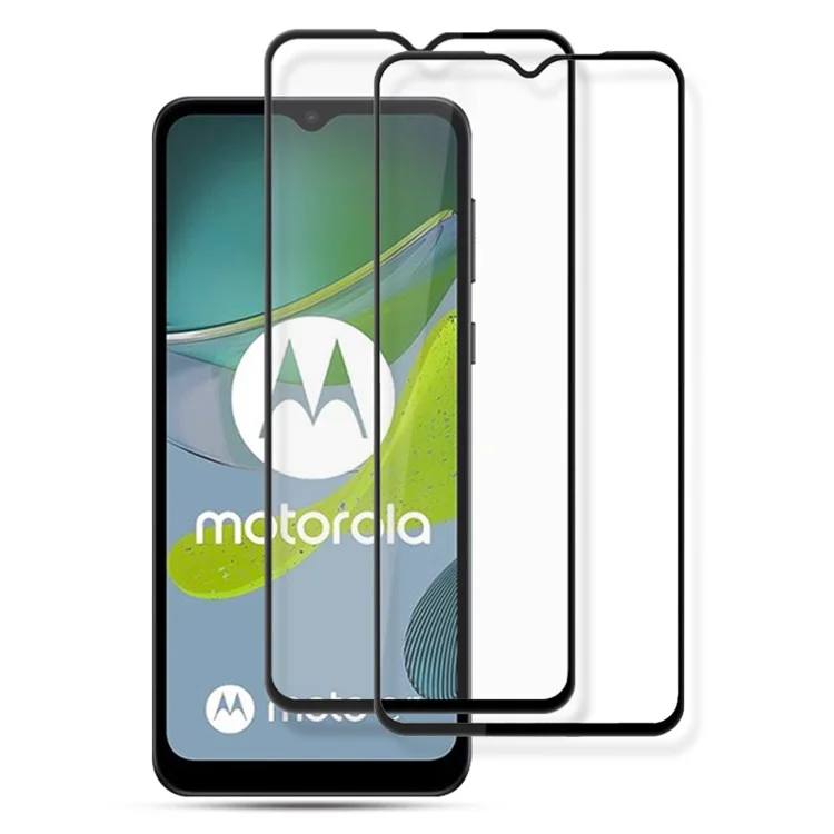 AMORUS 2 pezzi per Motorola Moto E13 4G Silk Printing Tempered Glass Full Screen Protector Anti-scratch Full Glue Film - Nero
