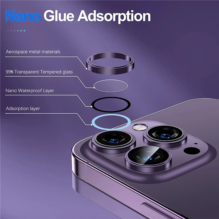 ENKAY HAT PRINCE 3Pcs / Set Para iPhone 14 Pro / 14 Pro Max Protetor de Lente de Câmera de Vidro Temperado Cristal Claro - Roxo Escuro