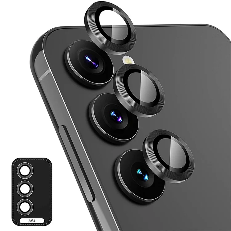 ENKAY HAT PRINCE For Samsung Galaxy A54 5G Aluminum Alloy+Tempered Glass Camera Lens Protector Set Camera Ring Cover - Black