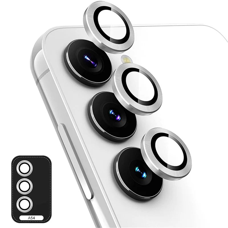 ENKAY HAT PRINCE For Samsung Galaxy A54 5G Aluminum Alloy+Tempered Glass Camera Lens Protector Set Camera Ring Cover - Silver