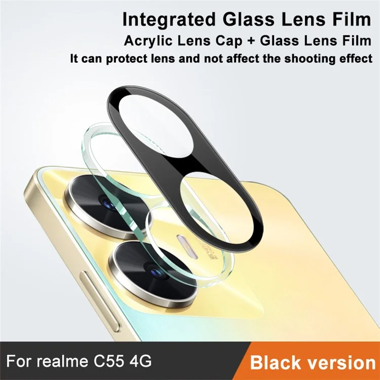 IMAK Anti-scratch Camera Lens Protector for Realme C55 Tempered Glass Lens Film+Acrylic Lens Cap (Versão Preta)