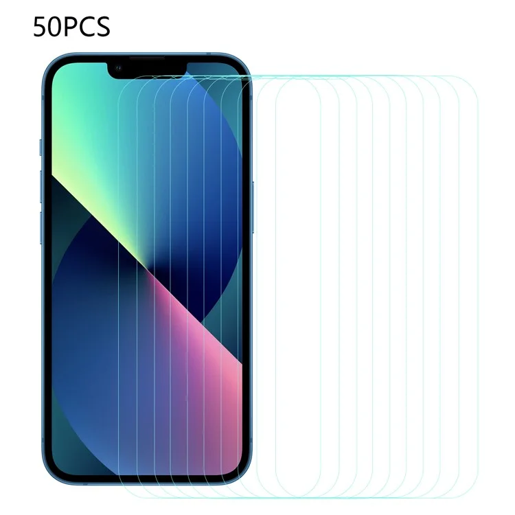 Großeinkauf 50 Stück für iPhone 13 mini 5,4 Zoll Displayschutzfolie HD Arc Edge Hartglas-Displayschutz