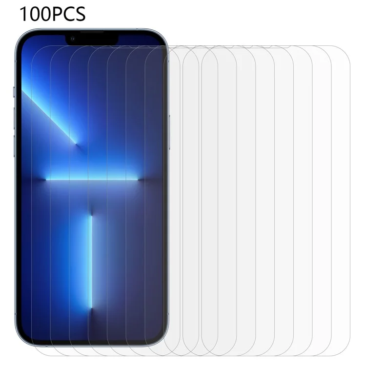 Großeinkauf 100 Stück für iPhone 13 Pro 6.1 Zoll / 13 6.1 Zoll / 14 Antikritz-Displayschutzfolie mit Bogenrand, klares HD-Hartglasschutzglas für Mobiltelefone