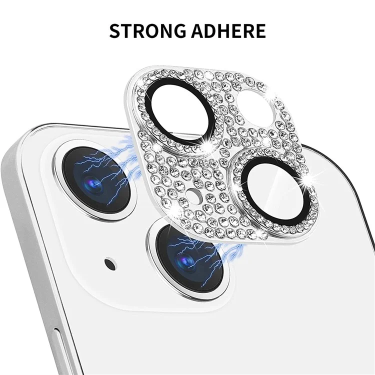 Enkay Hat Prince Para Iphone 14 / 14 Plus Camera Lente Protector Decoración de Diamantes de Diamantes Aleación de Aluminio+película de Lente de Vidrio Templado - Plata