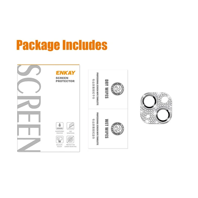 ENKAY HAT PRINCE Para iPhone 14 / 14 Plus Protector de lente de cámara Decoración de strass Aleación de aluminio+Película de vidrio templado - Plata