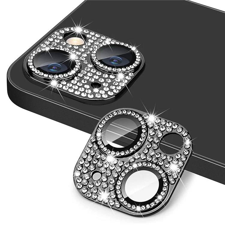 Enkay Hat Prince Para Iphone 13 / 13 Mini Câmera Lente de Lens de Alumínio Ligeira+protetor de Lente Tropolista de Strass de Vidro Temperado - Preto