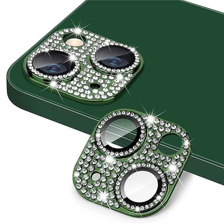 ENKAY HAT PRINCE pour iPhone 13 / 13 mini Protecteur d'objectif de caméra en alliage d'aluminium + verre trempé Strass - Vert noirâtre