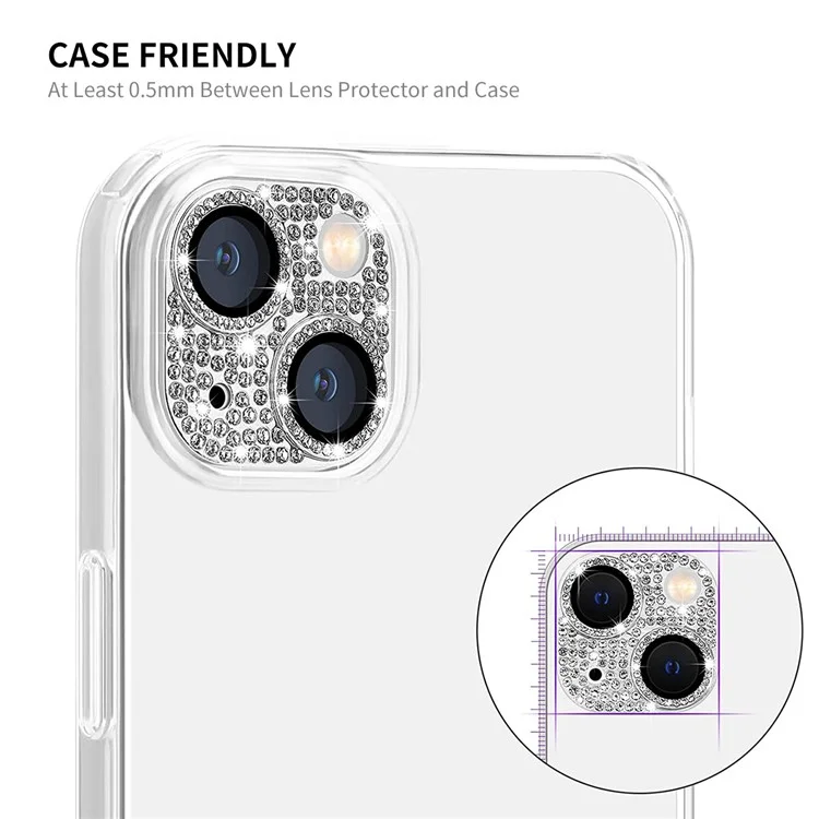 ENKAY HAT PRINCE For iPhone 13 / 13 mini Camera Lens Film Aluminum Alloy+Tempered Glass Rhinestone Rear Lens Protector - Light Purple