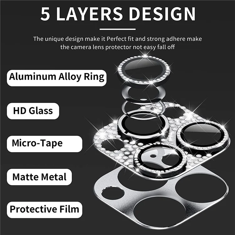 ENKAY HAT PRINCE For iPhone 13 Pro / 13 Pro Max Rhinestone Camera Lens Protector Aluminum Alloy+Tempered Glass Rear Lens Film - Silver