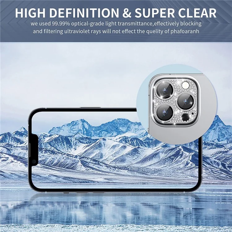 ENKAY HAT PRINCE For iPhone 13 Pro / 13 Pro Max Rhinestone Camera Lens Protector Aluminum Alloy+Tempered Glass Rear Lens Film - Silver