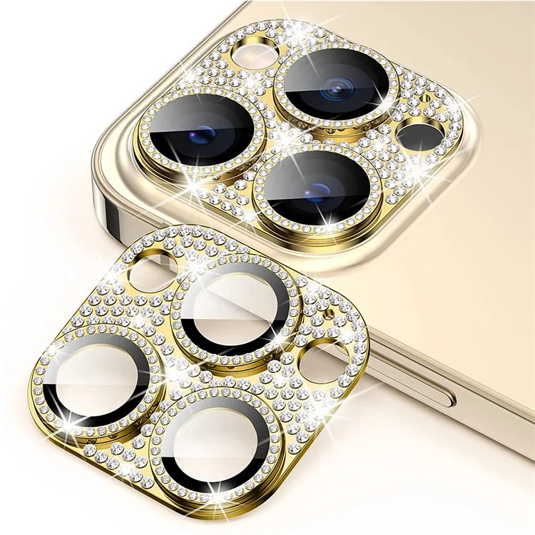 ENKAY HAT PRINCE For iPhone 13 Pro / 13 Pro Max Rhinestone Camera Lens Protector Aluminum Alloy+Tempered Glass Rear Lens Film - Gold