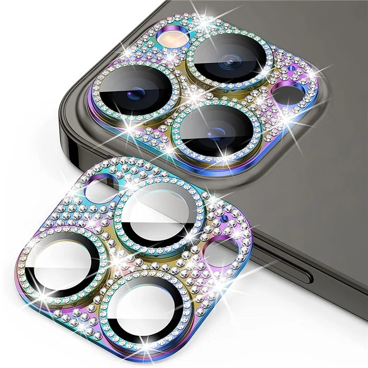 ENKAY HAT PRINCE Pour iPhone 13 Pro / 13 Pro Max Protecteur d'objectif de caméra Rhinestone Alliage d'aluminium + Film de lentille arrière en verre trempé - Multicolore